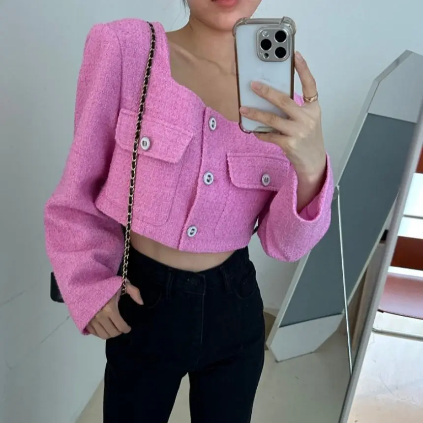 

Романтичное женское короткое пальто с длинными рукавами, из плотной шерсти, на одной пуговице, с квадратным воротником, теплое, повседневное, модное, женская куртка