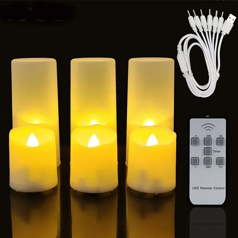 6Pcs Halloween Remote Control Electronic Candle Birthday Decoration USB Charging Tea Light Simulation Plastic LED Candle Light