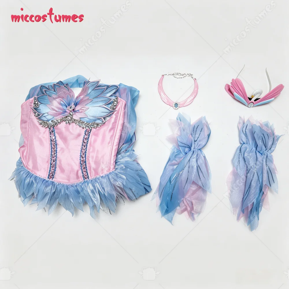 【Pre Sale】Cosplay.fm Women's Swan Lake Princess Cosplay Costume Pink and Blue Princess Dress with Sleeves and Necklace view 6