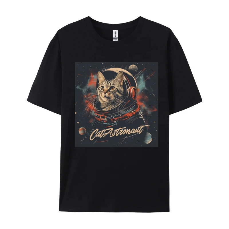 Astronaut Cat Retro Space T-shirt Slim Fit Summer Tops Shirt Pure Cotton Plain Shirt Funny Tshirts Comfortable Tee Shirt for Men