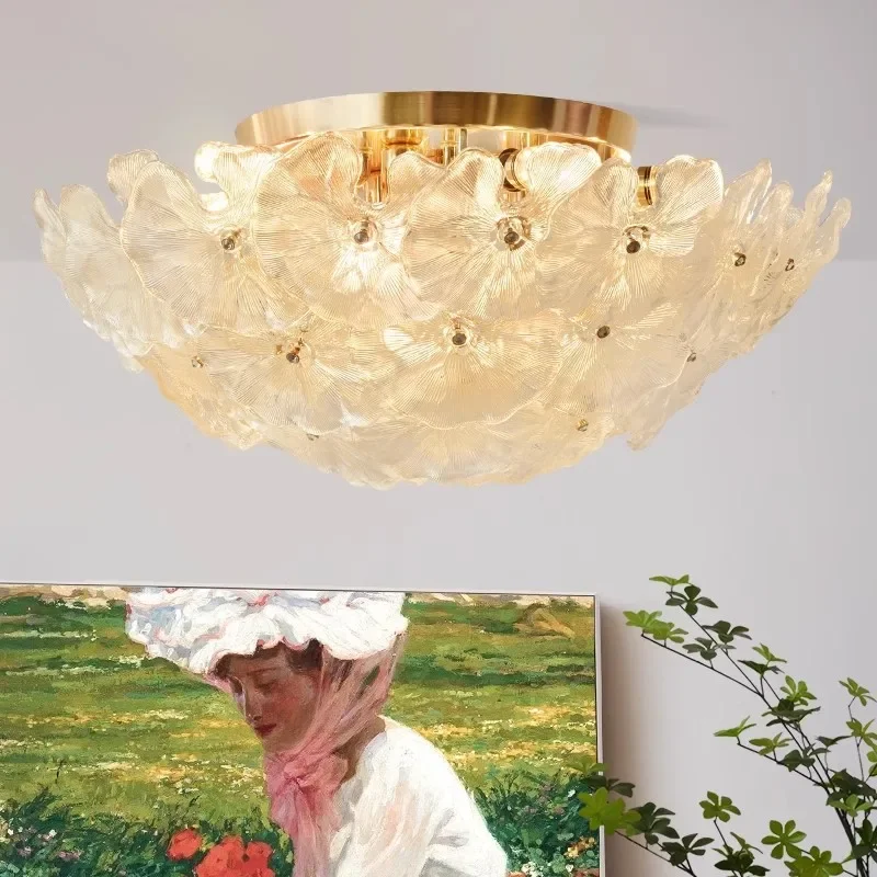 Master bedroom light French light luxury romantic full spectrum lotus leaf glass designer Internet