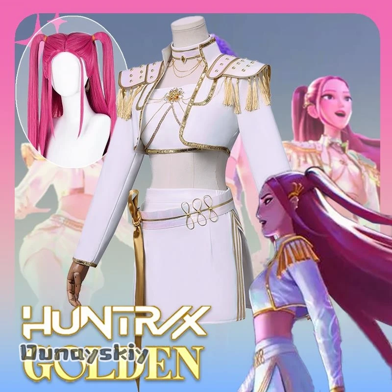 

Kpop DemonHun ters Cosplay Costume Wig Huntrix Mira White Suit Korean Wave Superstar Idol Performance Sets Halloween Golden
