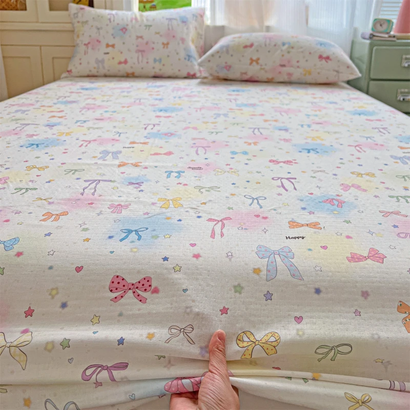 

2026 New Model Class A Cartoon Simple and Fashionable 100% Cotton Double-Layered Bed Cover 90x200 120x200 Mattress Cover