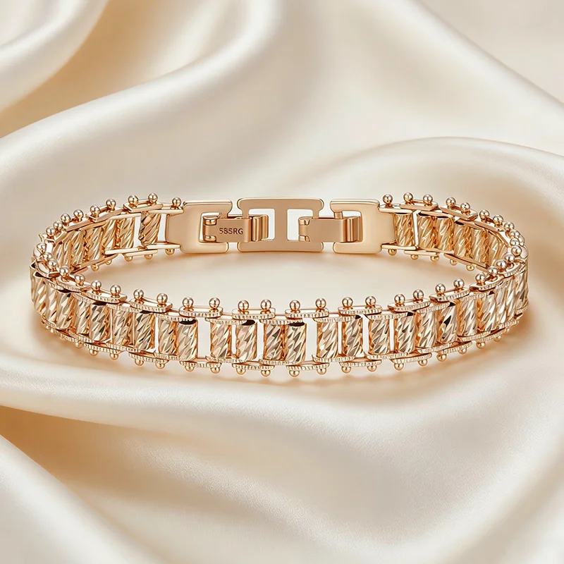 Kinel Trendiges 585 Roségoldfarbenes Einzigartiges Gliederarmband für Damen Luxuriöser Ethnischer Brautschmuck Täglicher Edler Schmuck 2026 Neu