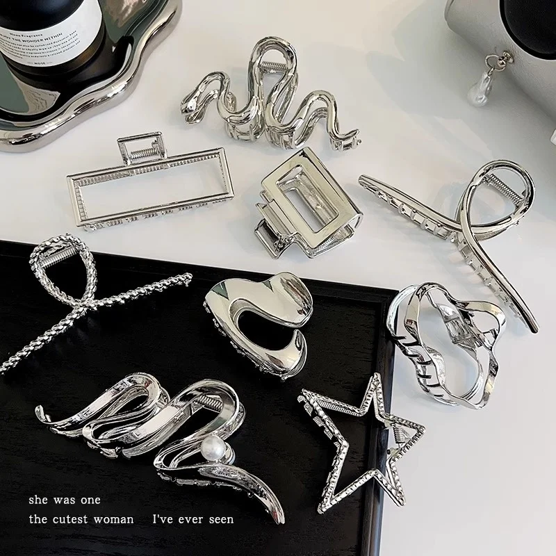 

2023 New Silver Metal Hairpin Disc Hairpin Rear Brain Spoon Hairpin Large Shark Clip Premium Headwear