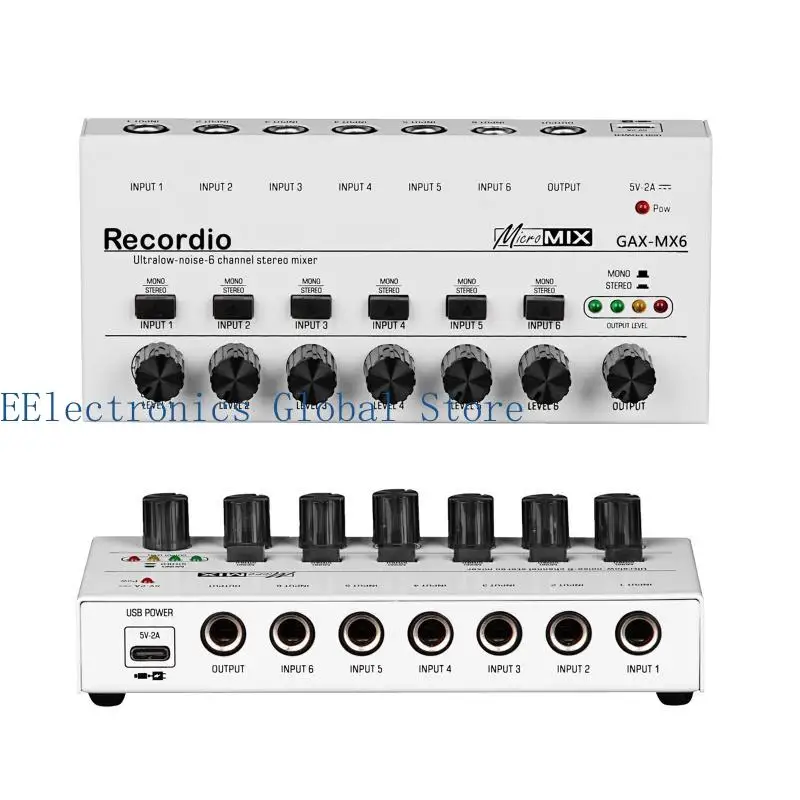 

462B Ультрамалошумящий 6-канальный линейный микшер Мини-аудиомикшер Источники питания USB