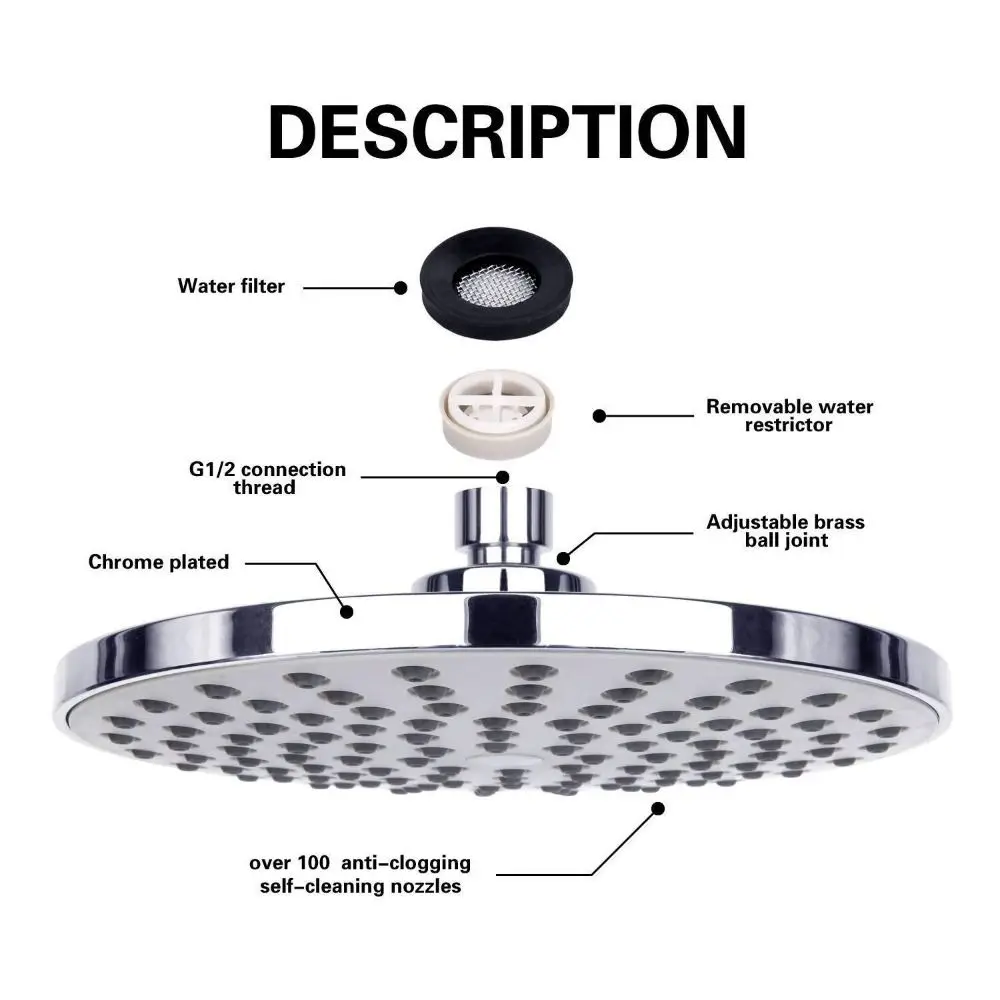 

8 Inch Round Round Shower Head Premium Material Corrosion Resistance Concealed Mount Showerhead Long Service Life