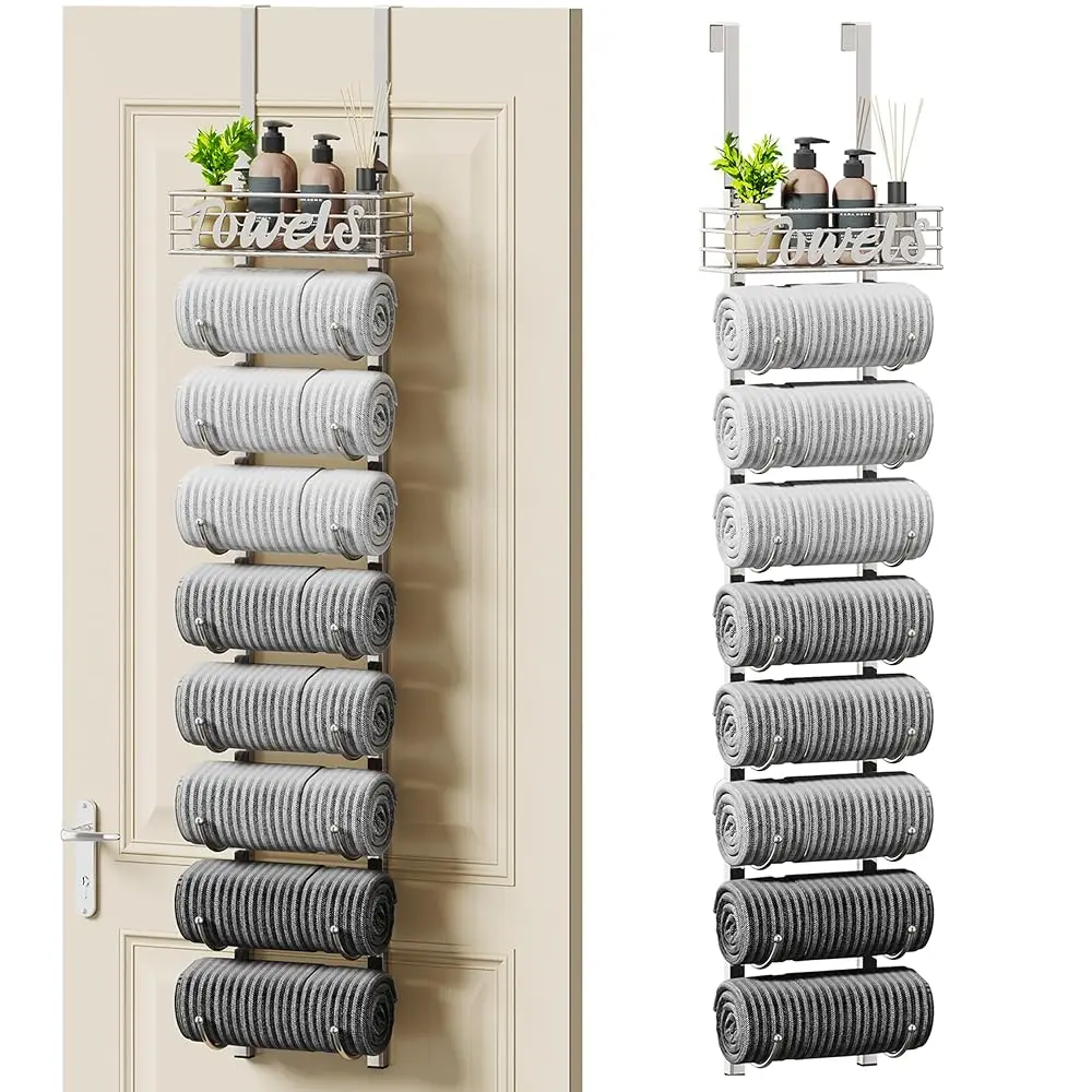 

Навесные держатели для полотенец в ванную комнату - 9-ярусный органайзер для хранения рулонных полотенец, крепящийся на дверь или стену, для небольших помещений