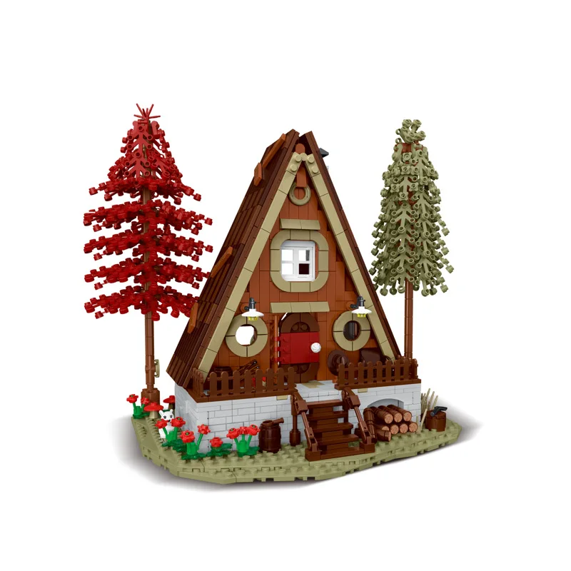 XMork 031071 foresta capanna triangolo casa in legno modello modulare Street View serie illuminazione a LED giocattoli fai da te Building Blocks regalo del ragazzo