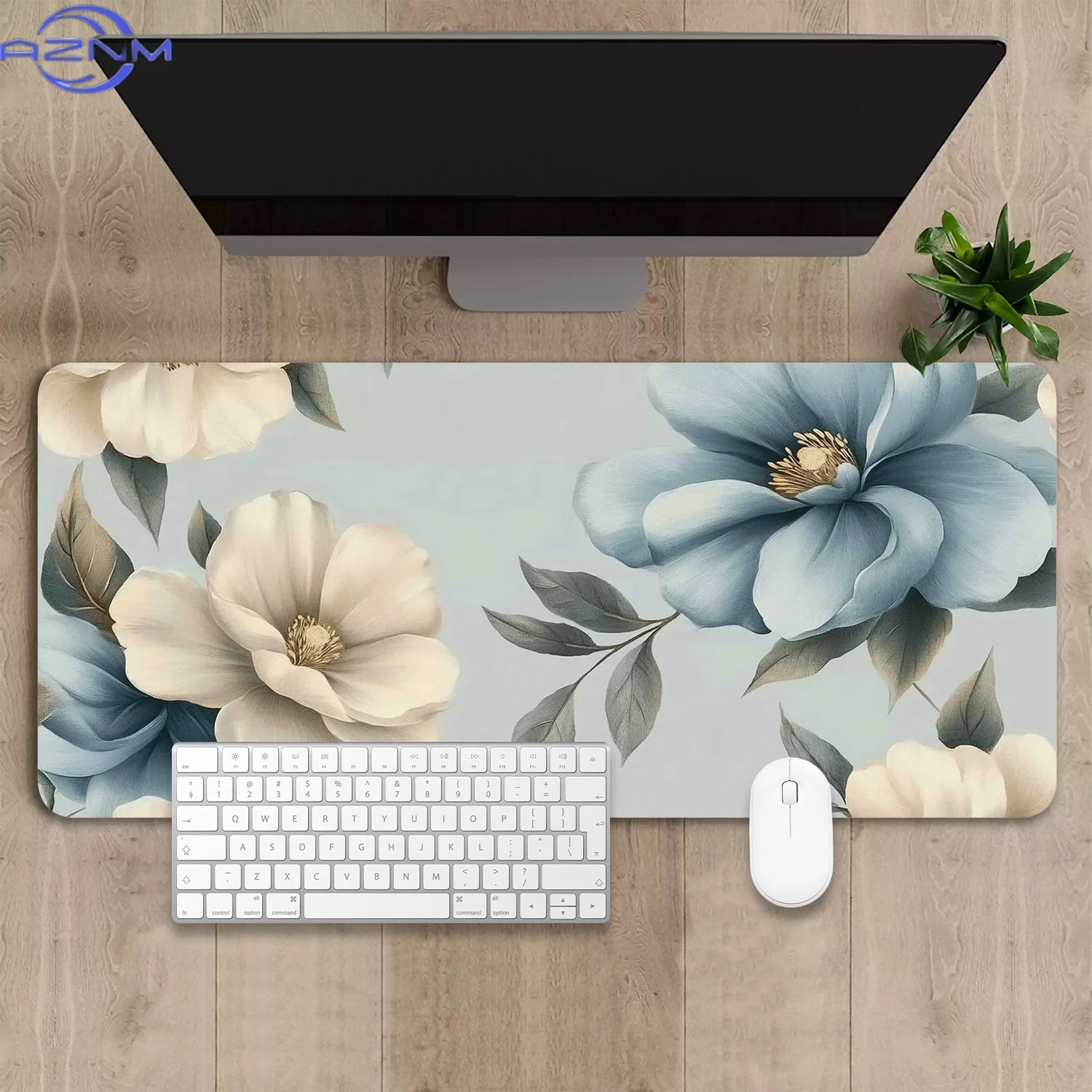 Large Light Blue Floral Desk Mat - Non-Slip Rubber Base, Perfect for Gaming & Office Use, Ideal Gift for Teen, Boyfriend, or Gir