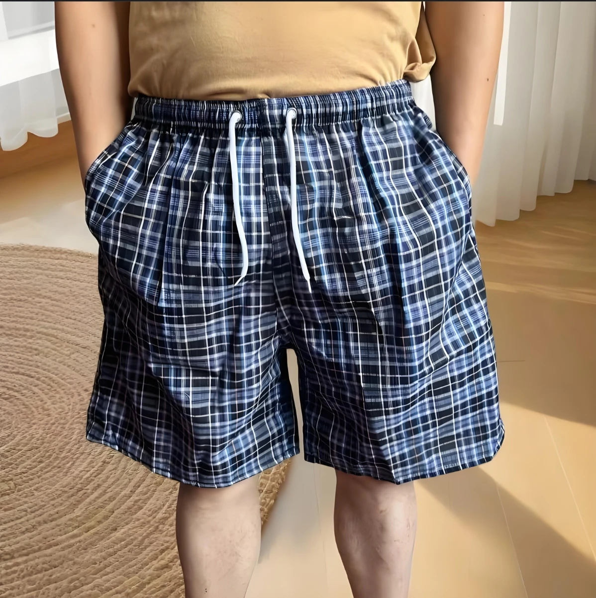 

Новинка 2023 года, летние мужские шорты в тонкую хлопковую клетку, свободные пляжные брюки, мужские шорты среднего и пожилого возраста, сотни домашнего отдыха, пять жирных