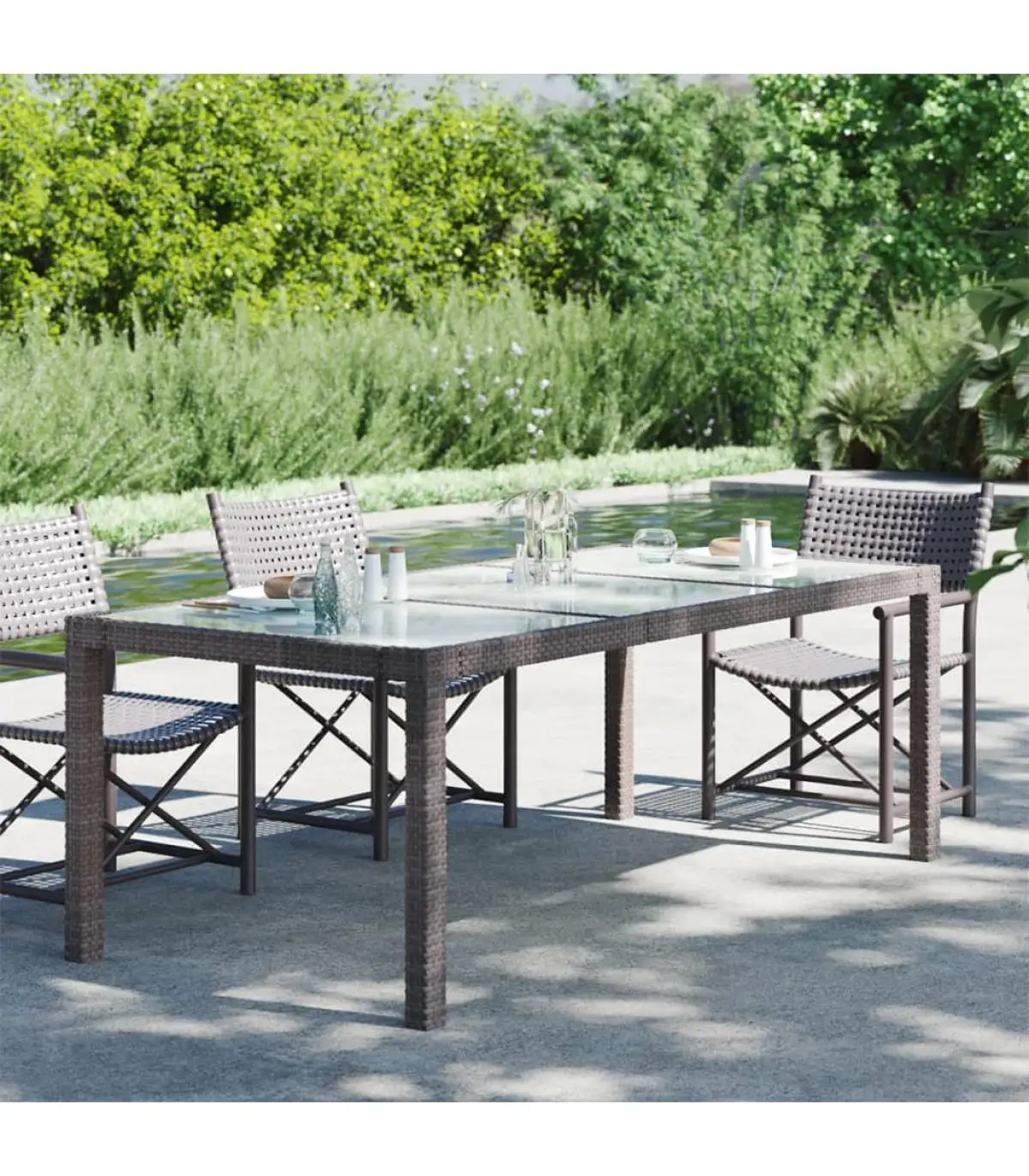 Garden tables garden table tempered glass synthetic rattan Brown 190x90x75 cm