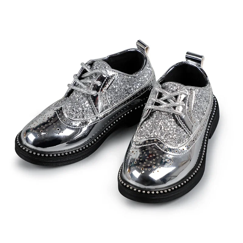 Boys Hollow Out silver Shoes Leather for Kids Party Wedding Dance Shoe Dress Toddler Fashion Children Shoes Flat Golden Autumn