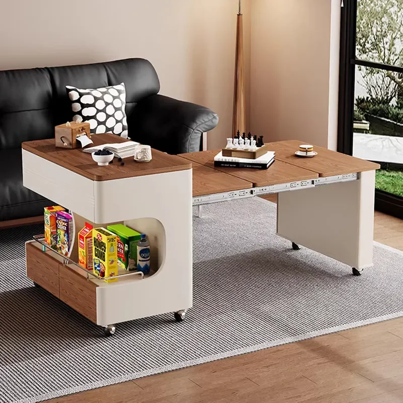 Movable Extendable Folding Coffee Table Solid Wood Top Hidden Storage Trolley Modern Living Room Furniture Small Apartments