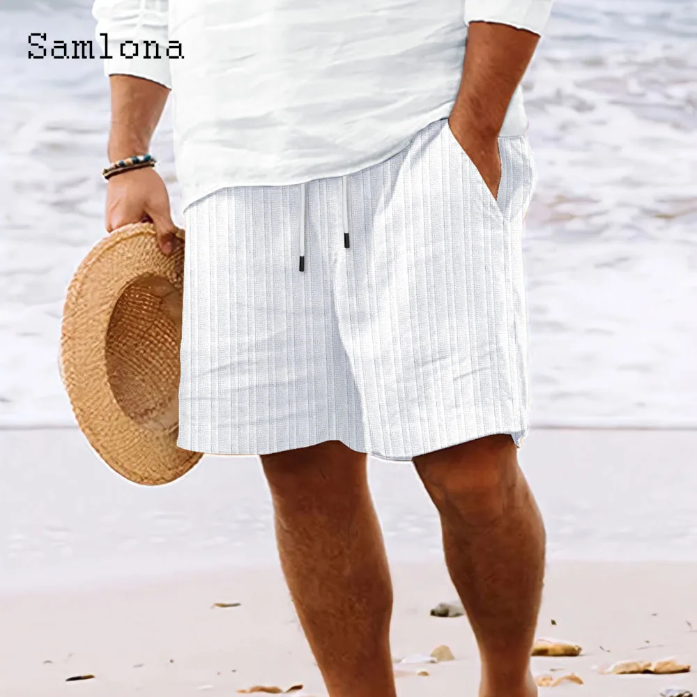 White Black Soft Cotton Linen Shorts Men Fashion Striped Short Pants Male Clothing 2024 Stylish simplicity Casual Beach Shorts