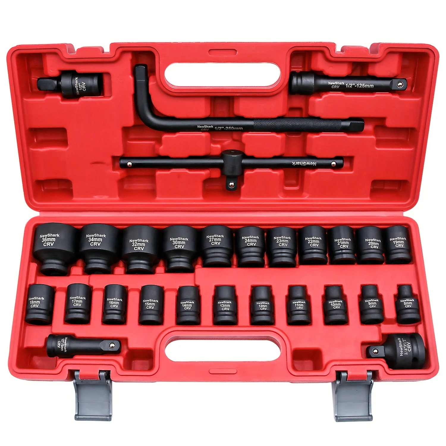 1/2 Inch Drive Socket Set,28 Piece Impact Socket Set,CR-V,Includes Universal Joints and Impact Extension Bars,T-head Breaker Bar