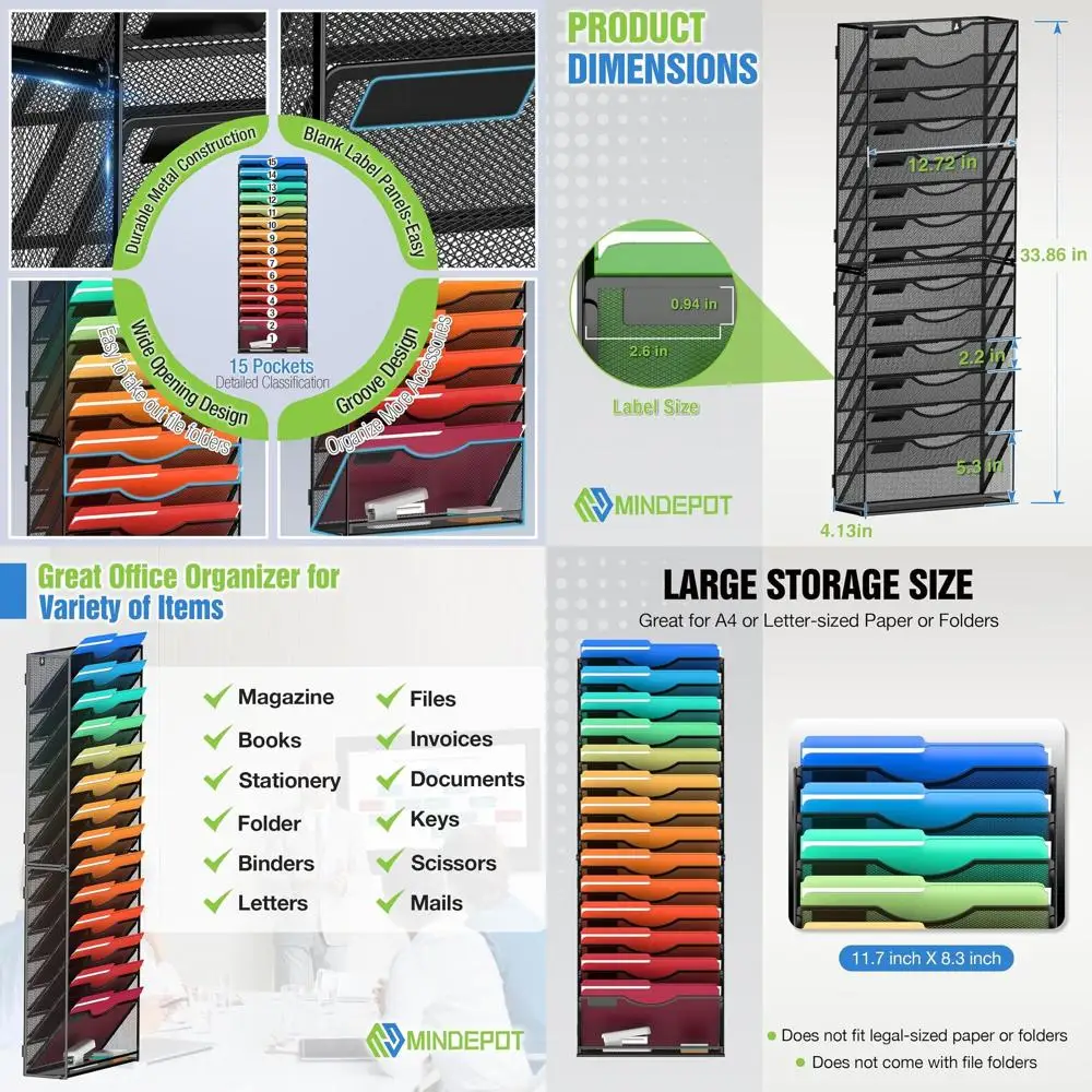 

Black 15-Tier Hanging File Organizer for Office, School, and Home - Holds Papers, Mails, Folders, and Magazines