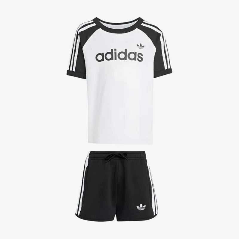 Adidas genuine clover new children's black and white striped short sleeved set KD5777