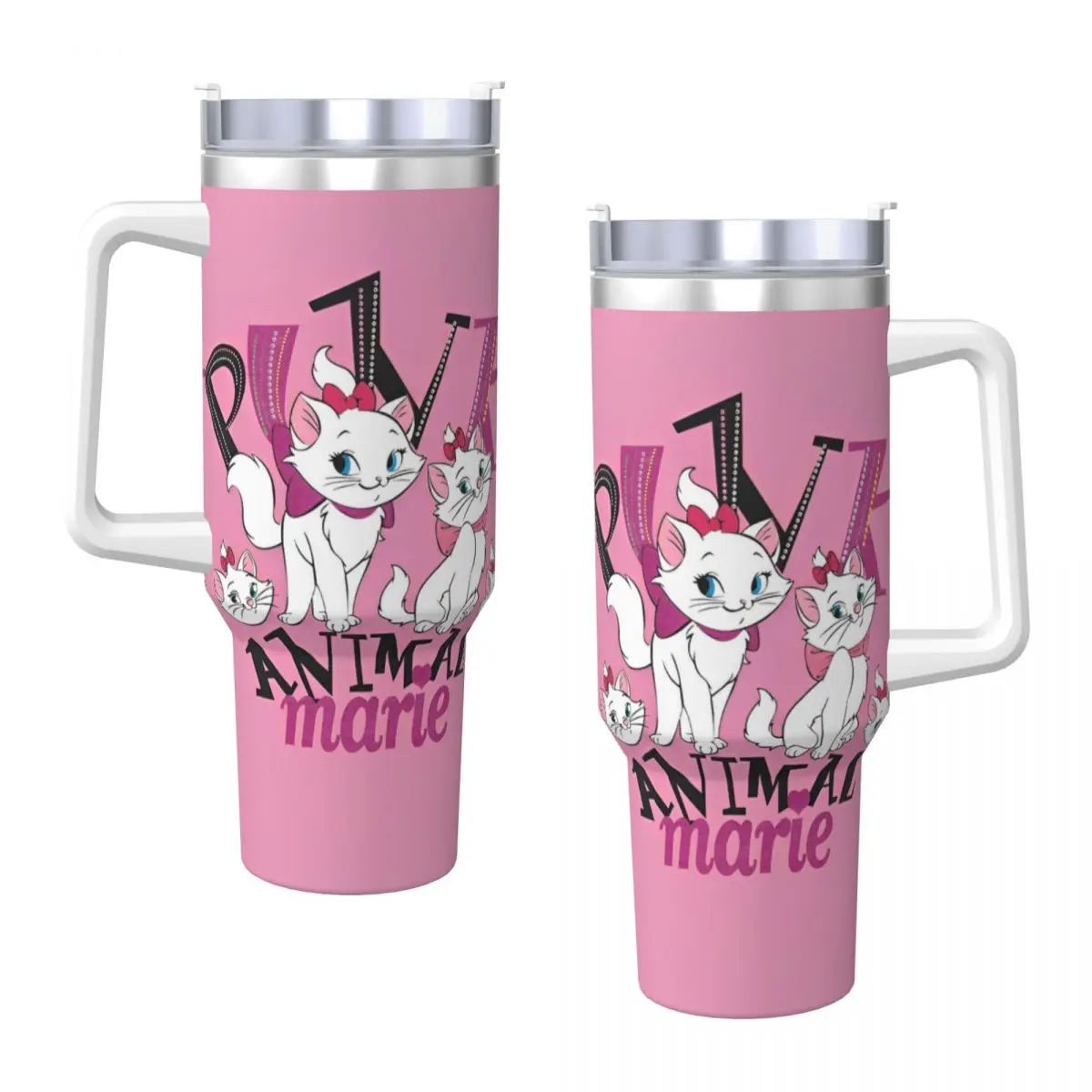 Stainless Steel Tumbler Marie Cat Cartoon Coffee Mug Insulated Cold Drink Car Mugs Beach Printed Water Bottle