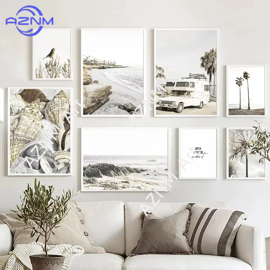1pc Vintage Sea Coast Conch Dandelion Reed Wall Art Canvas Painting Decorative Living Room Posters and Prints for Home Decor