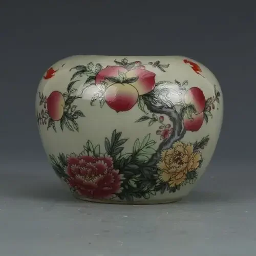 

Old Chinese Porcelain Color Hand Painted Flowers Peach Jar Pots Pen Wash