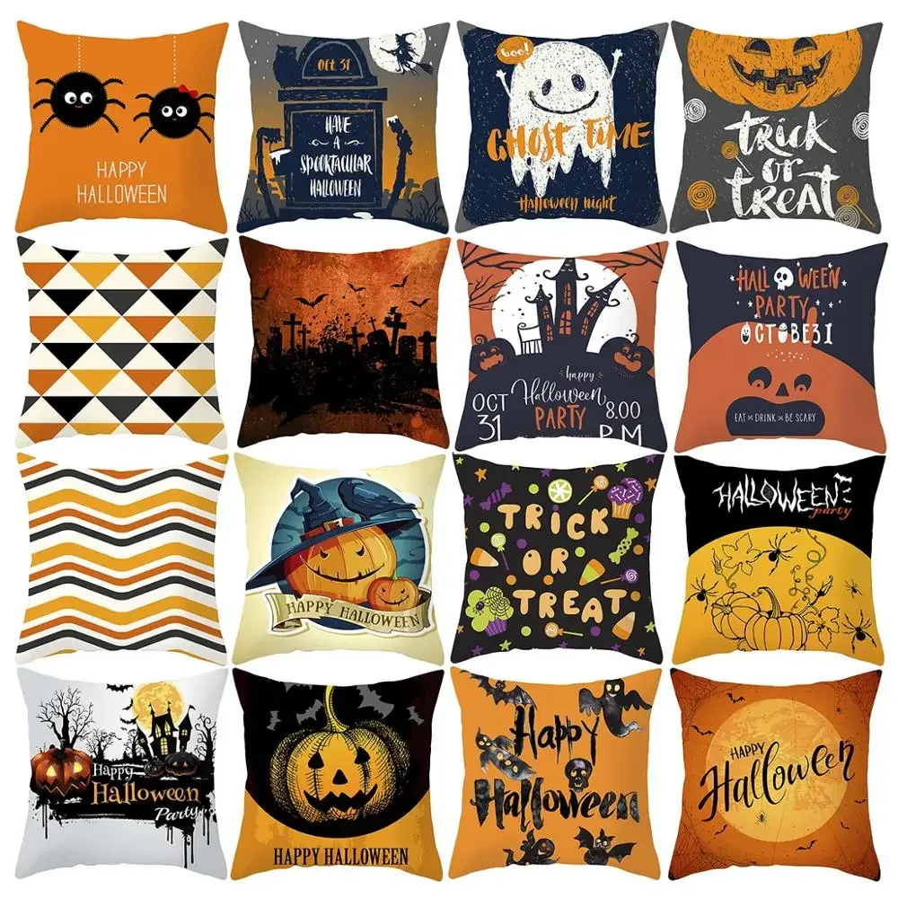 

Halloween Cushion Cover Pumpkin Bat Wizard Ghost Halloween Decor For Home Pillowcase Ornament Scary Halloween Party Supplies