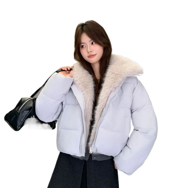 2026 Long Fur-collar Cotton-padded Jacket Women's Winter Short Parkas Bread Coats Fashion Student Outerwear Thicken Loose Coats