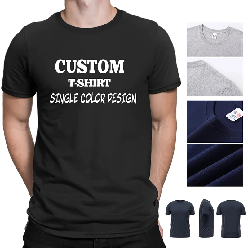 Summer Men's T-shirts Custom Logo/Print Design Text New Fashion Casual Shirts 100%Cotton Round Neck Solid Color Women Shirts Diy