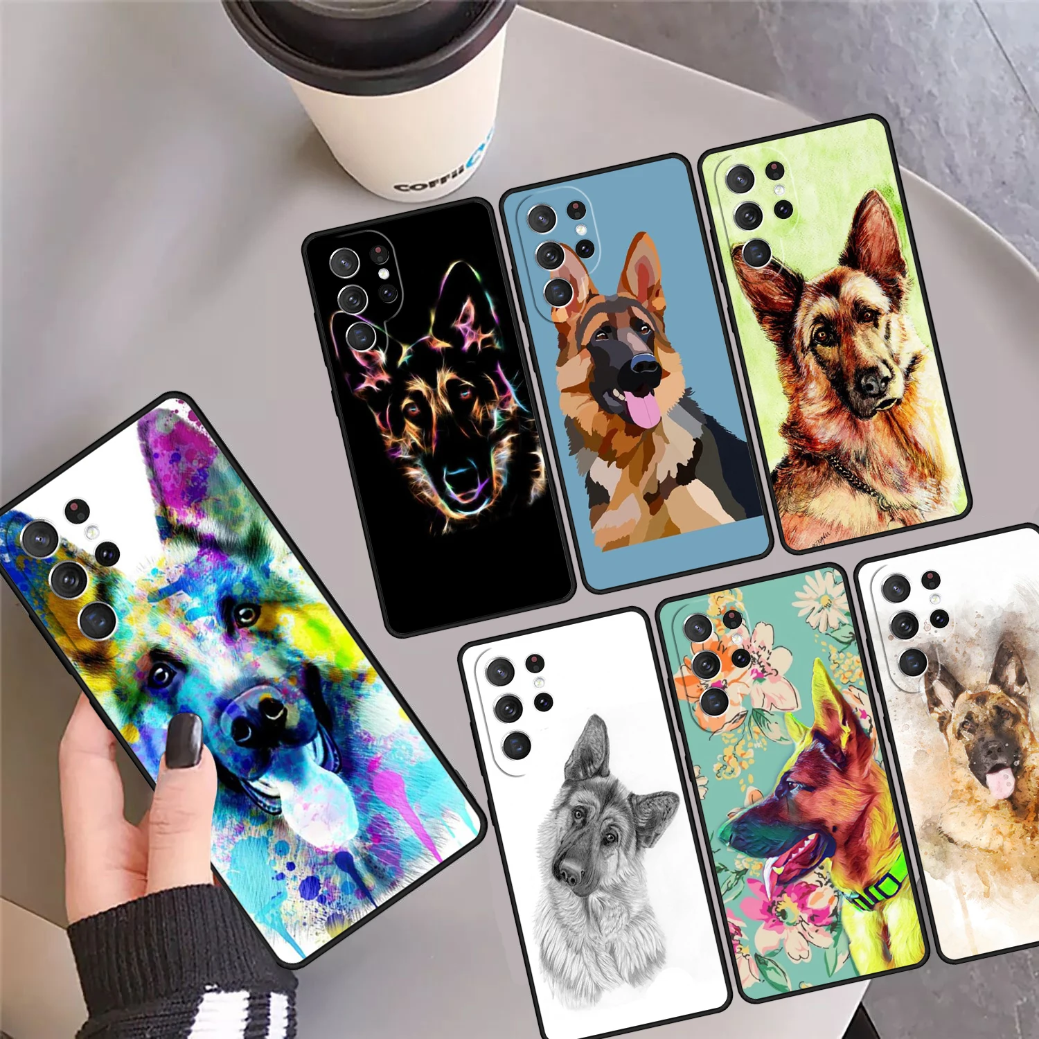 Cartoon German Shepherd Dog Phone Case Cover For Samsung Galaxy S24 Ultra 23 S22 Plus S21 FE S20 S8 S9 S10 Note 10 Pro Note 20