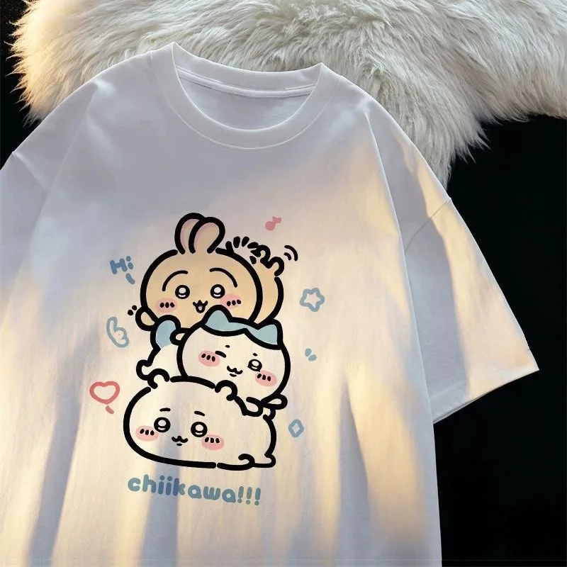 Chiikawa Toilet Time T-Shirt Women's Short Sleeve T-Shirt Cute Summer Comfort Pop T-Shirt Women's Fashion Casual Top
