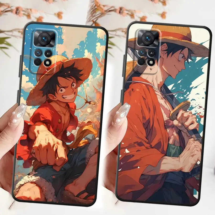 Capa de telefone macia preta para xiaomi redmi note 13 14 pro plus 12s 7 8 9 10 11 12 pro 10s 9s 11s anime luffys de uma peça