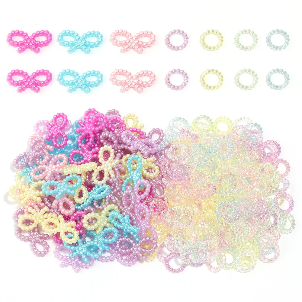 100-200pcs Gradient Color ABS Imitation Pearl Circle/Bow End Beads Charm For DIY Jewelry Making Necklace Bracelets Accessories