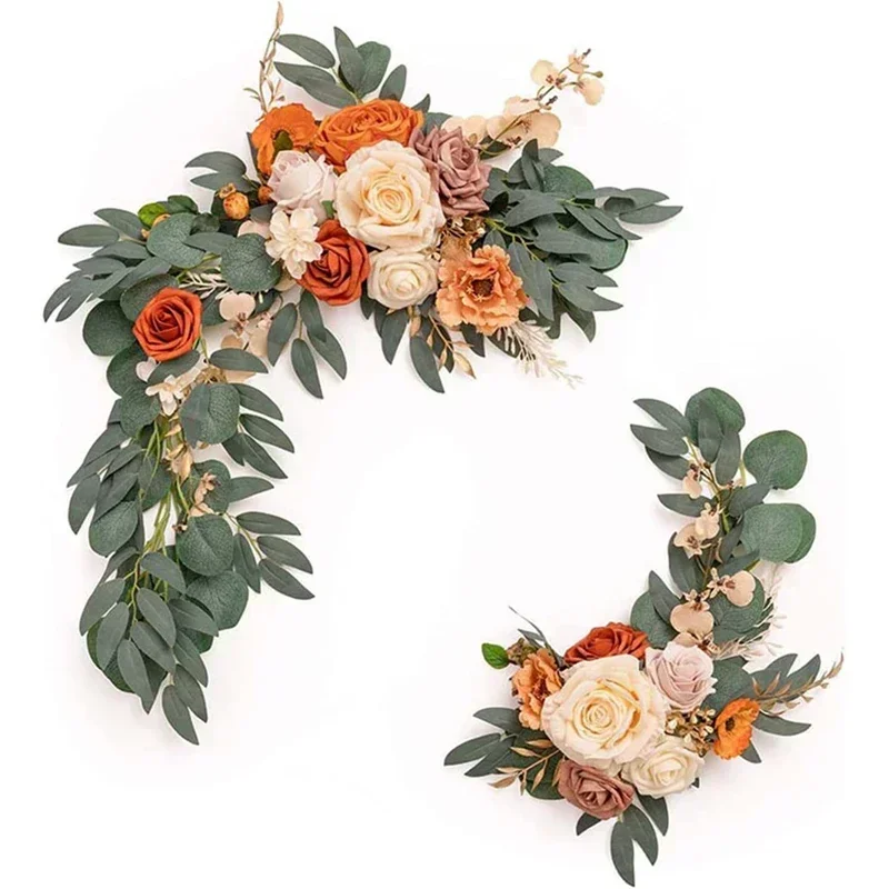 

2pc Artificial Wedding Arch Flowers Rose Flower Swag with Peony Eucalyptus Leaves Floral Harness Tape for Wedding Ceremony Decor