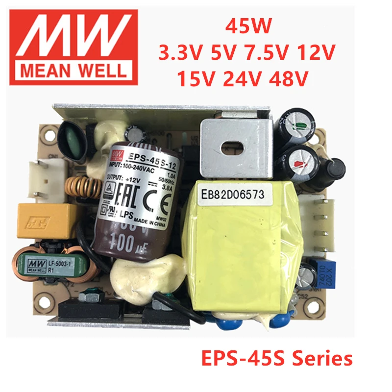 MEAN WELL PCB Type 45W Single Output Switching Power Supply EPS-45S Series 3.3V 5V 7.5V 12V 15V 24V 48V