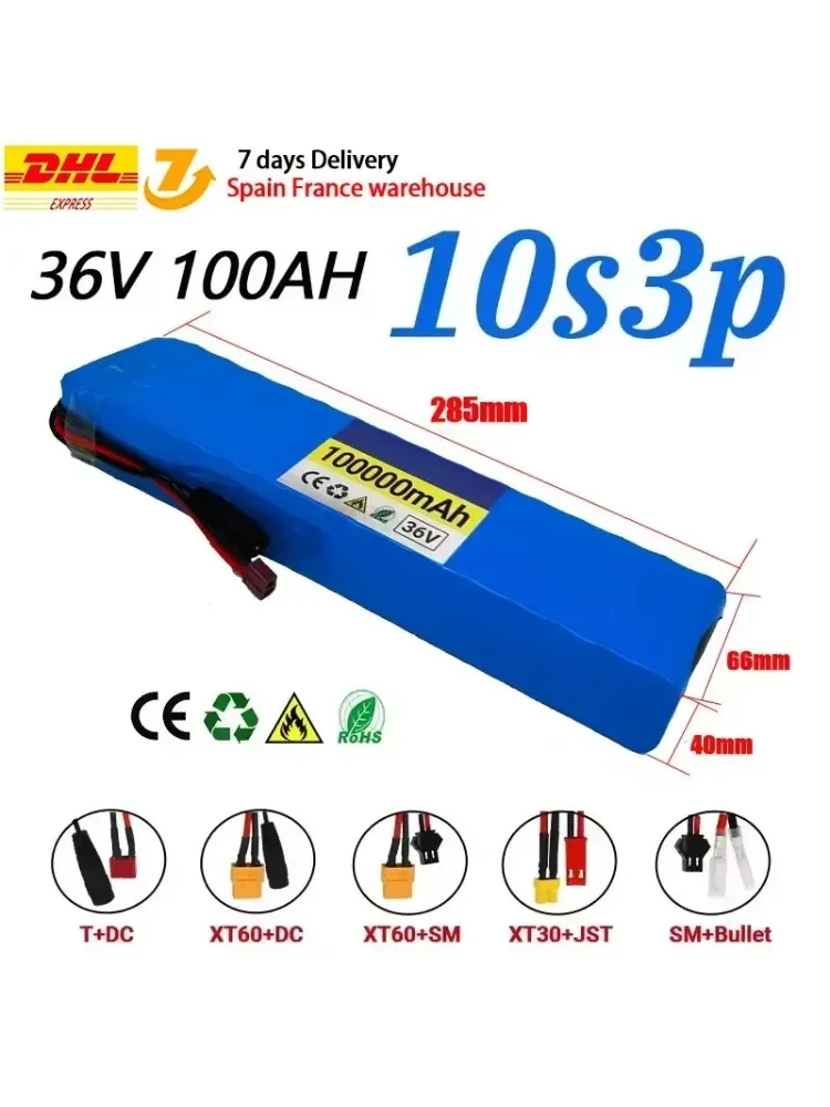 36 V 100Ah 18650 Oplaadbare Lithium Batterij 10S3P 1000 W met BMS voor Fiets Scooter Batterij + Lader - afbeelding 2