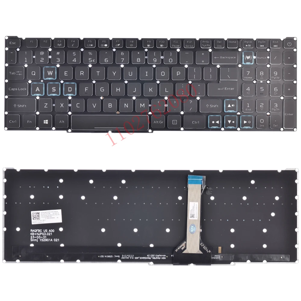 Clavier rétroéclairé rvb américain pour Acer Predator Helios 300 PH315-53 PH315-54 PH317-54 N18I3 N20C3