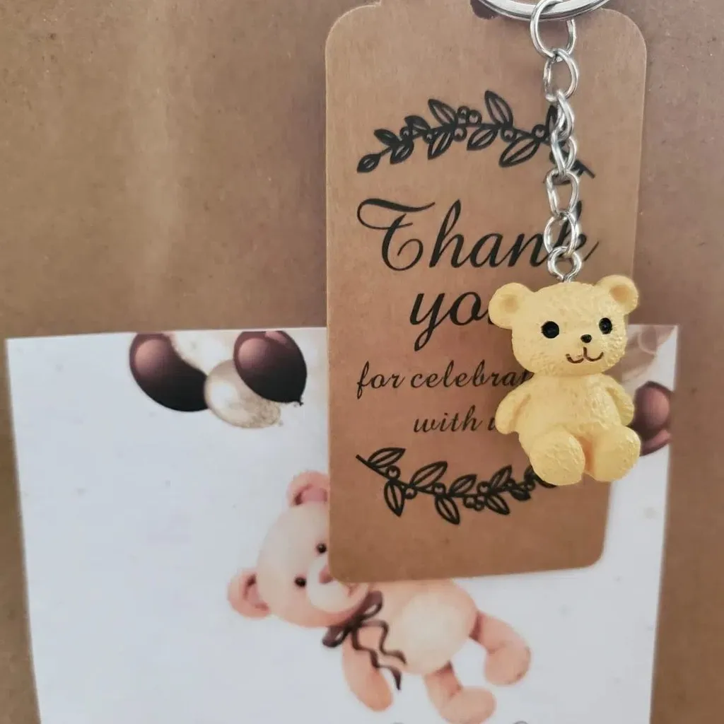 12 Set Bear Party Favors, Bear Keychains with Organza Bags and Thank You Tags for Baby Shower and Bear-Themed Party Favors