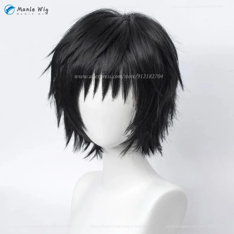 أنيمي توجي فوشيغورو شعر مستعار تأثيري 30 سنتيمتر قصيرة أسود رقيق شعر مستعار مقاومة للحرارة بيروكات صناعية هالوين فوشيغورو ميغومي الأب شعر مستعار