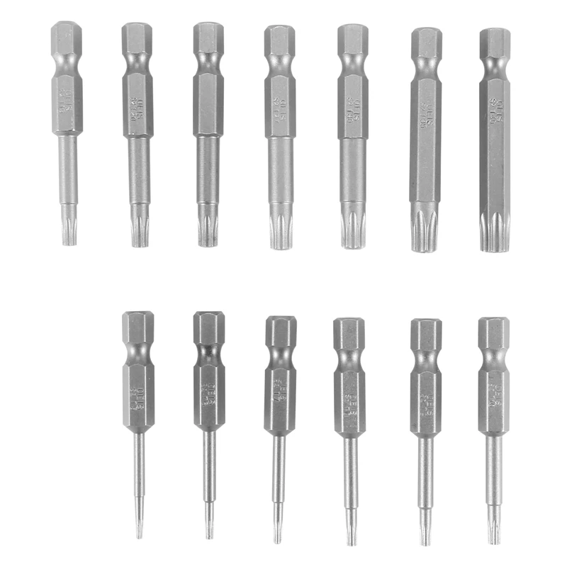 13 Pcs 1/4 Inch Screw Driver Bit Set S2 Steel Hex Shank T5-T45 Magnetic Torx Head Star 6 Point Screwdriver Kit Tools Retail