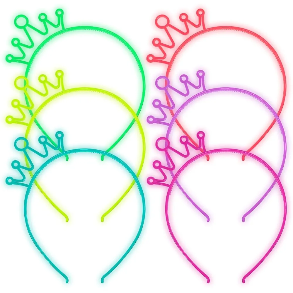 

6 Colors Glow in the Dark Crowns Headbands, Plastic Light Up Hair Band Luminous Headband For Girls Party Crown Headband