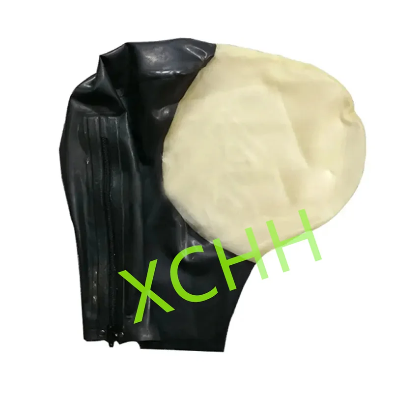 

Handmade Latex Hood Rubber Mask Black with Transparent Back Zip Sexy Fetish Headgear Customize Halloween Cosplay Costume
