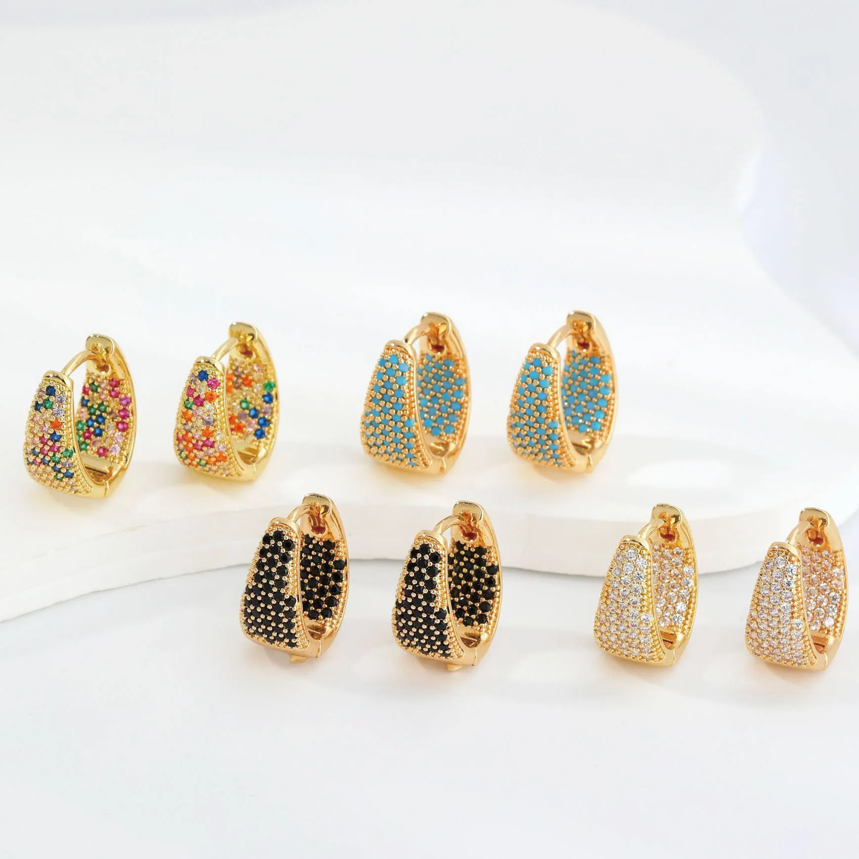 MxGxFam Full Multicolor Zircon Triangle Hoop Earrings For Women Fashion Jewelry Gold Plated 18 k