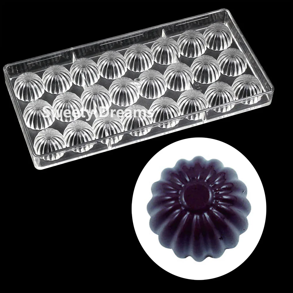 Forma de la flor molde de policarbonato para Chocolate pastel dulces de estilo belga para hornear dulces molde bombón herramienta de confitería para hornear
