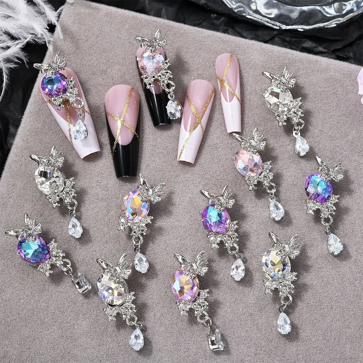 

Luxury Rhinestone Nail Art Decoration with Butterfly Pendant 10pcs 3D Rhinestone Butterfly Nail Art Charms