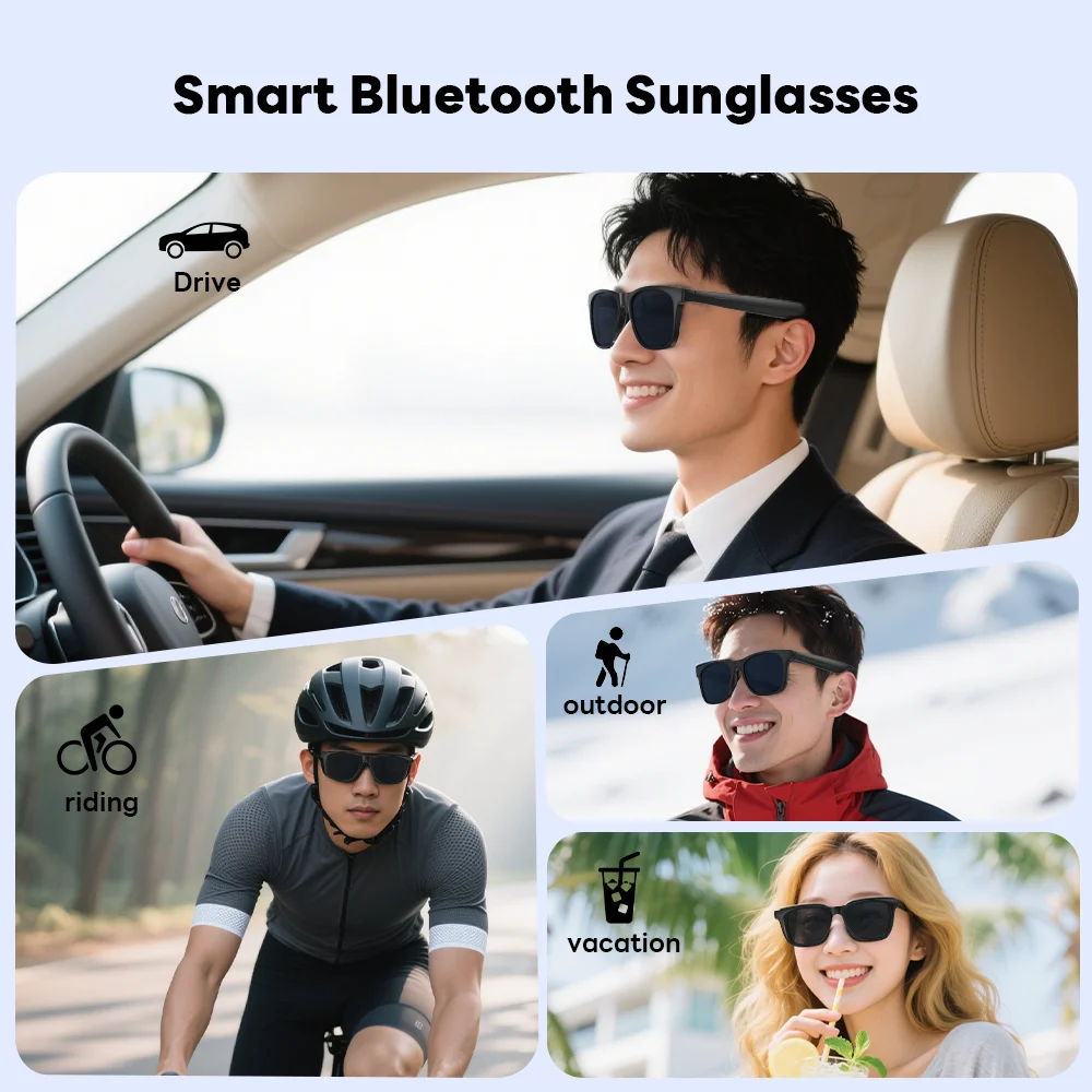 LAXASFIT New Smart Glasses Headset 2-in-1 UV Protection Portable Music Sunglasses with Microphone Voice Call Smart Sunglasses