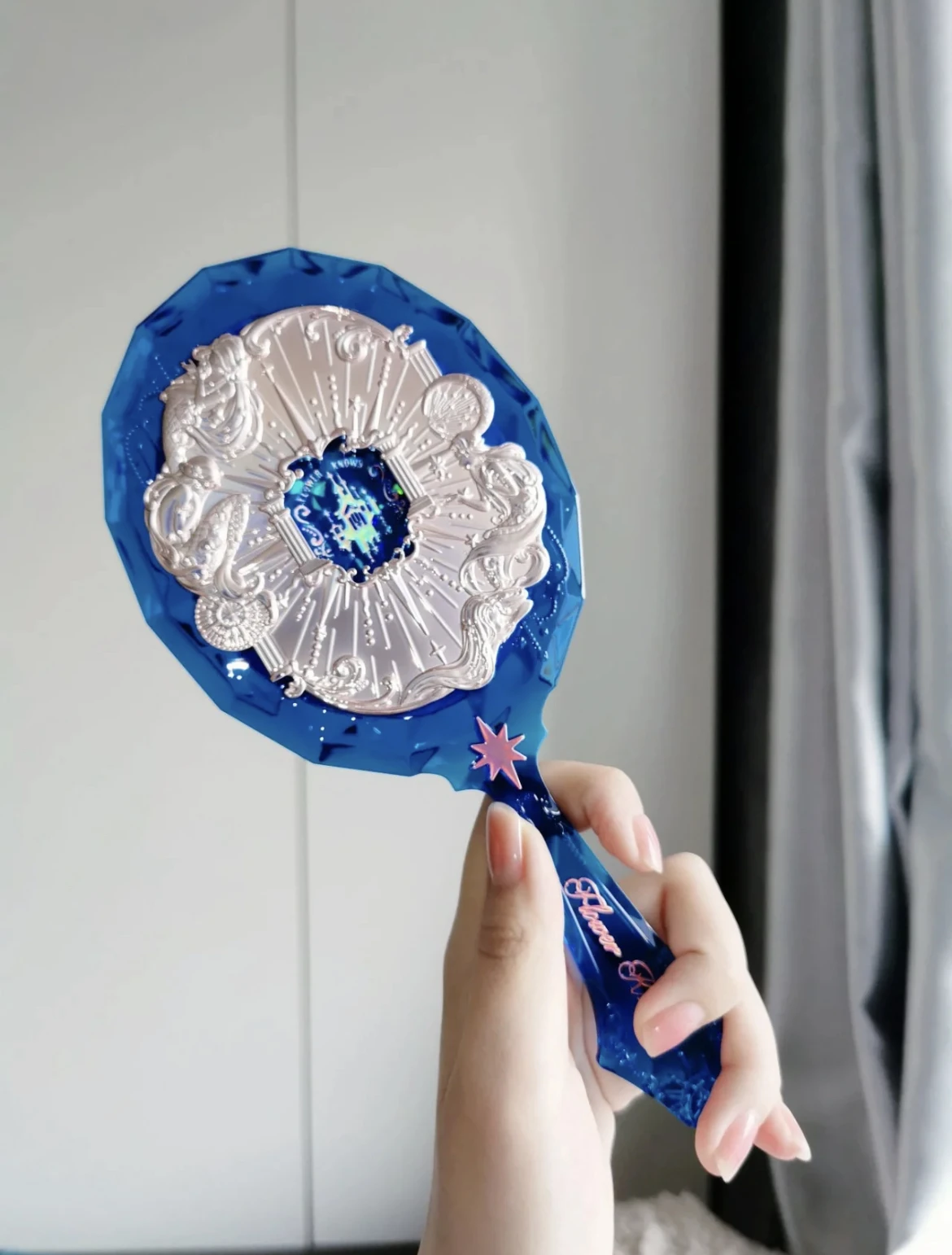 Flower Knows Crystal Mirror Moonlight Mermaid Exquisite Textured Hand Mirror Blue Pink Ladies Makeup Tools