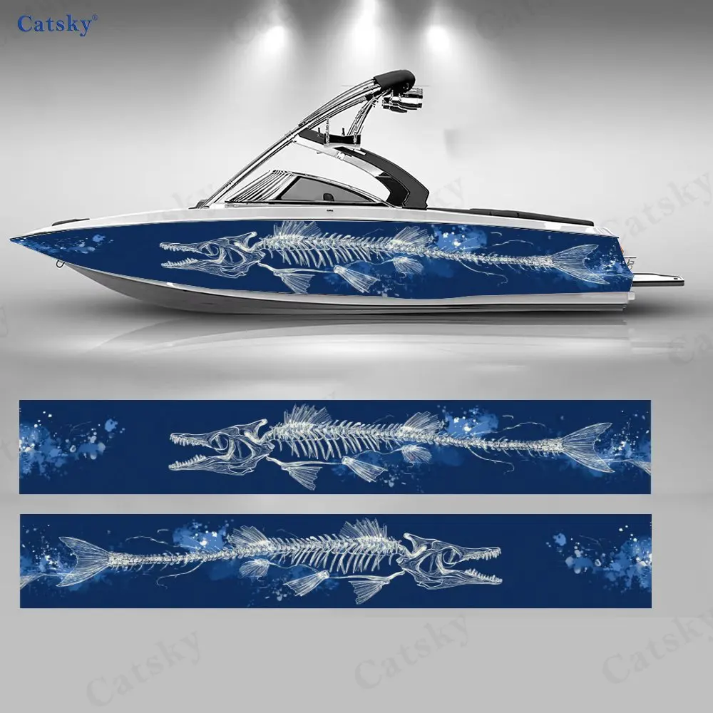 Giant Fish Skeleton Boat Stickers, PVC Waterproof Vinyl Wrap Decals for Fishing Boats, Durable and Stylish Design