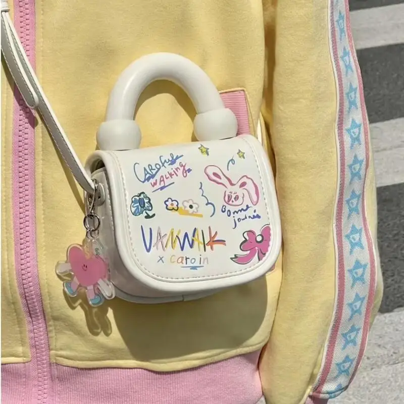

Cute Mini Cartoon Graffiti Crossbody Bags Korean Fashion Women's Handbags High Quality Students PU Leather Small Top-handle Bags