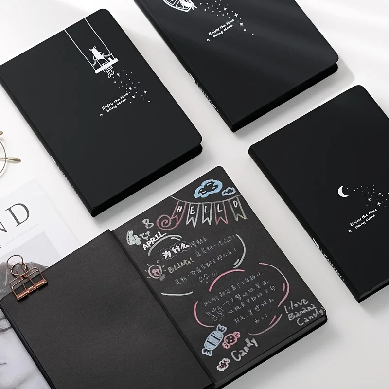 2PCS, Creative Blank Black Paper, diary, DIY Doodle Black Sketch Drawing, Primary School Nnotebook Hand Book Learning Stationery