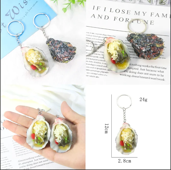 3D Realistic Garlic Roasted Oyster Keychain Simulation Seafood Pendant Cute Bag Charm Car Key Ring Novelty Gift for Food Lovers